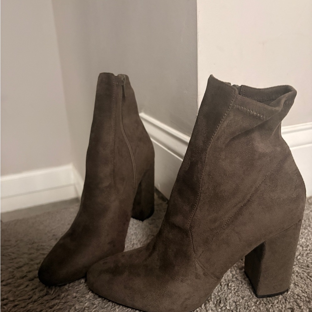 Aldo Dark Brown Suede High Block Heel Ankle Boots